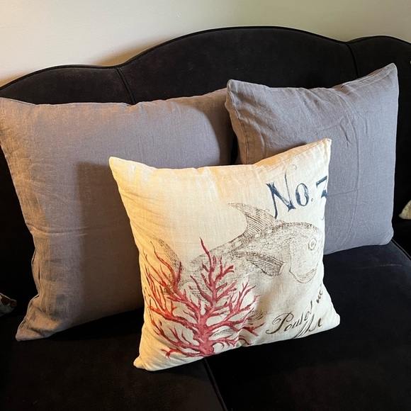 New FERN Set of 2 Charcoal Gray 100% Linen Pillow Covers, 20”x20” - Picture 9 of 13